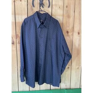 Ike Behar Mens Blue Geometric Long Sleeve Cotton Dress Shirt Sz XXL.